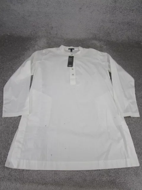 Eileen Fisher Shirt Womens Medium Mandarin Clear Tunic White Cotton NEW