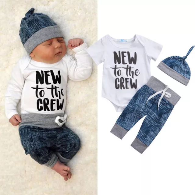 Cappello 3 pz 3 pezzi neonate bambine ragazzi romper lettere top pantaloni set abiti