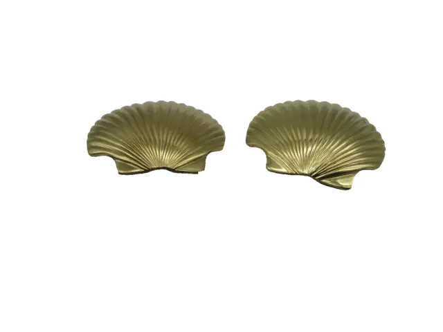 Brass Sea Shell Shape Art Designed Drapery Curtain Tie Backs Hooks Set of 2 NIB