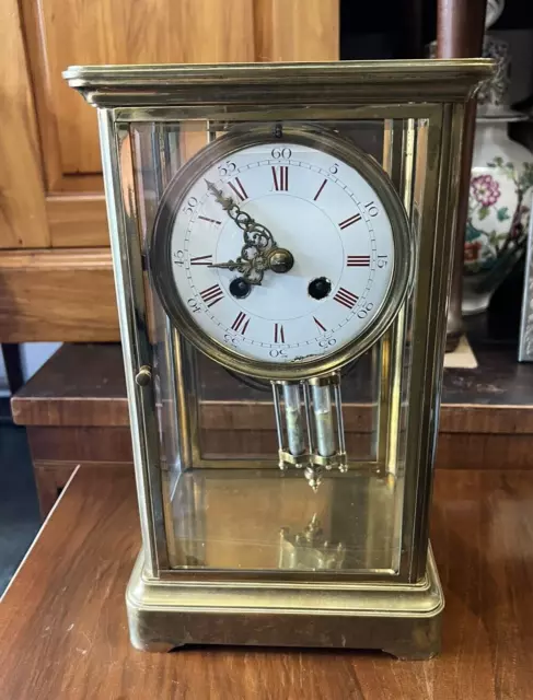 Antique Brass Four Glass Striking Mantle Clock