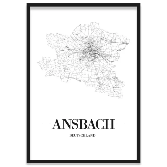 JUNIWORDS Stadtposter, Ansbach, Weiß, Kunstdruck Plan Map