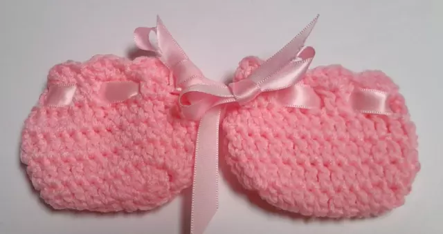 Pink Cabbage Patch Kid Doll/My Child 16" crocheted shoes/booties/ribbon tie