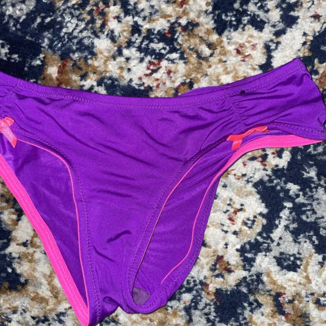 Flirtitude Smooth Small Purple With Pink Trim Ruched Back Bikini Panties 2