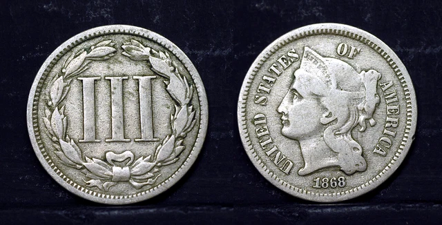 US - 1868, 3 Cents, Nickel Three - Cent