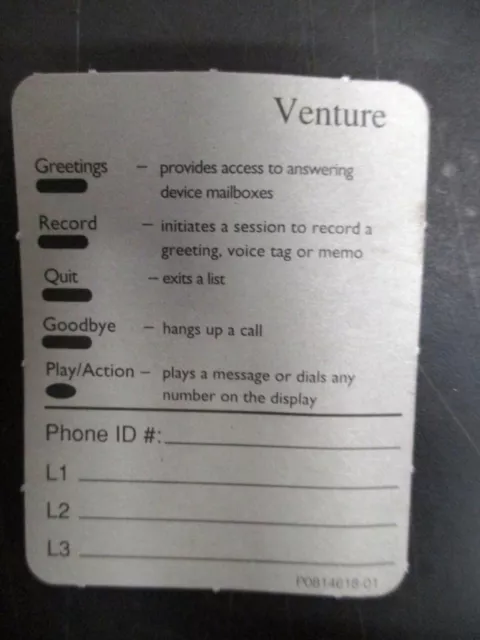 New Un-used Nortel Venture Paper Over Lay under handset for Voice Mail Model