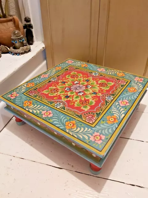 Vintage Style Hand Painted Recycled Wood Indian Bajot Table