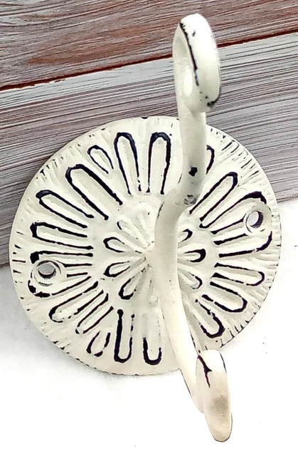 Rustic Whitewash Wall Hook Metal Floral Design Towel Key Clothes Hanger Screws
