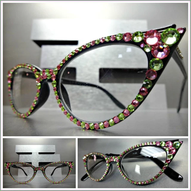 Occhiali Da Lettura Con Motivo Floreale A Occhi Di Gatto E Strass