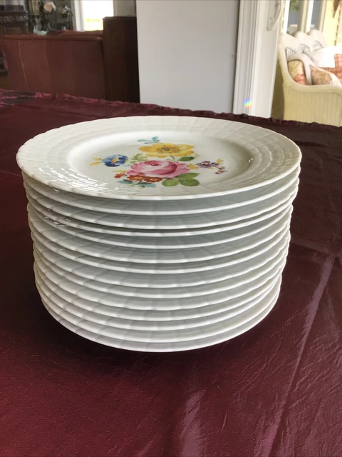 Hutschenreuther Floral Fluted Salad/Dessert Plates Set Of 14~8”