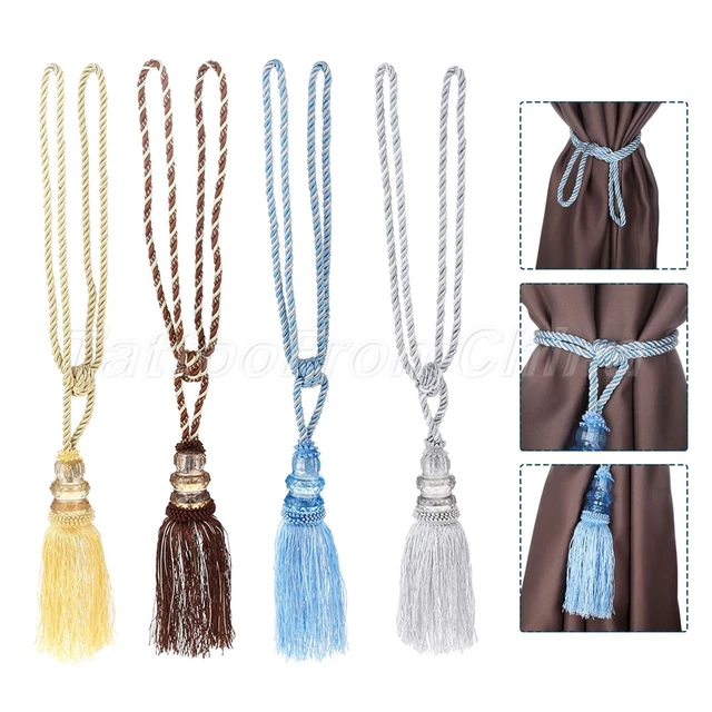 2Pcs Hand-Woven Curtain Tiebacks Crystal Tassel Holdbacks Drapery Tie Ball Decor 3