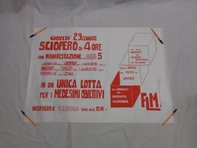 FIAT INNOCENTI SINGER MANIFESTO 50X70 cm LOTTE SINDACALI FLM SCIOPERO ANNI '70