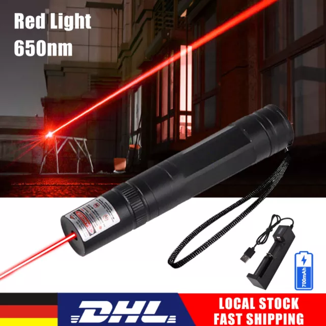 Laserpointer Rot Laser Licht 650nm Taschenlampe mit Batterie & Ladegerät 1 mW DE