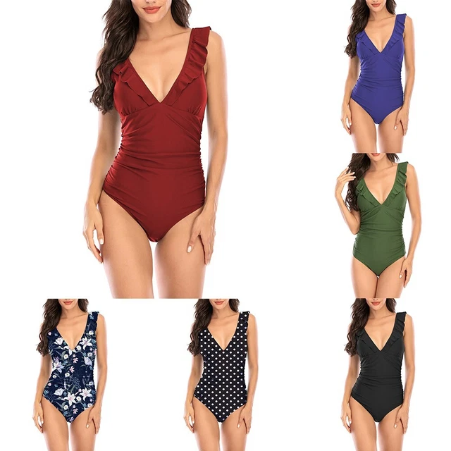 Nuovissimo costume da bagno donna bikini controllo a V con lacci collo imbottito