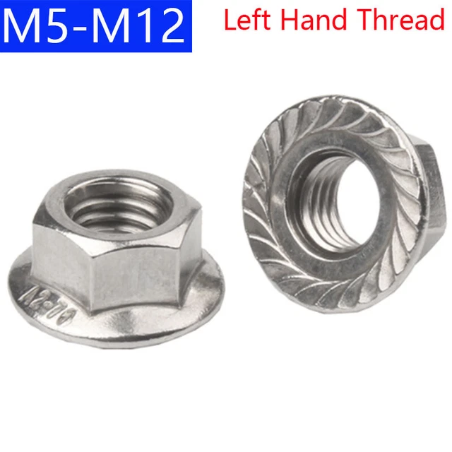 M5 to M10 M12 304 Stainless Steel Left Hand Thread Serrated Flange Lock nuts