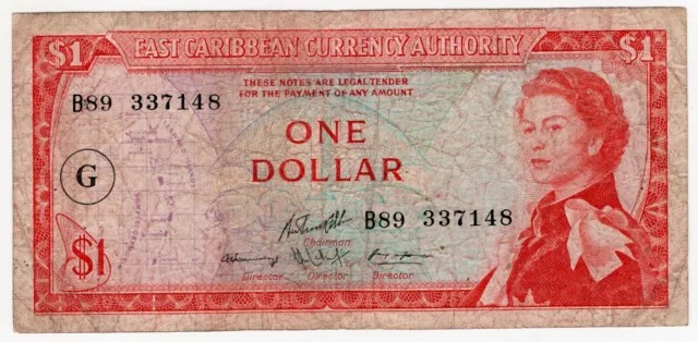 1965 East Caribbean States One 1 Dollar Elizabeth Ii World Banknote Nice Bill