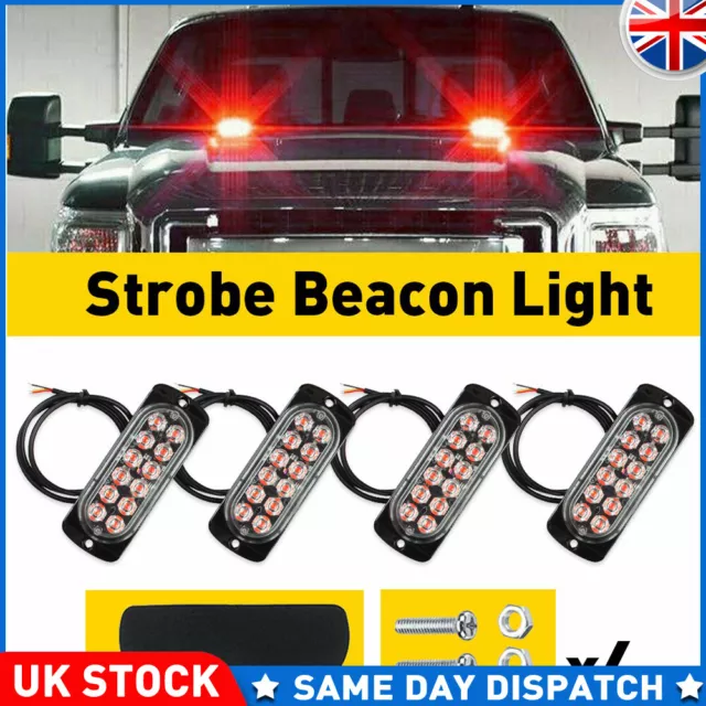 4PCS LED Emergency Pickup SUV Strobe Flash Light Warning Grill Front Pure Red UK