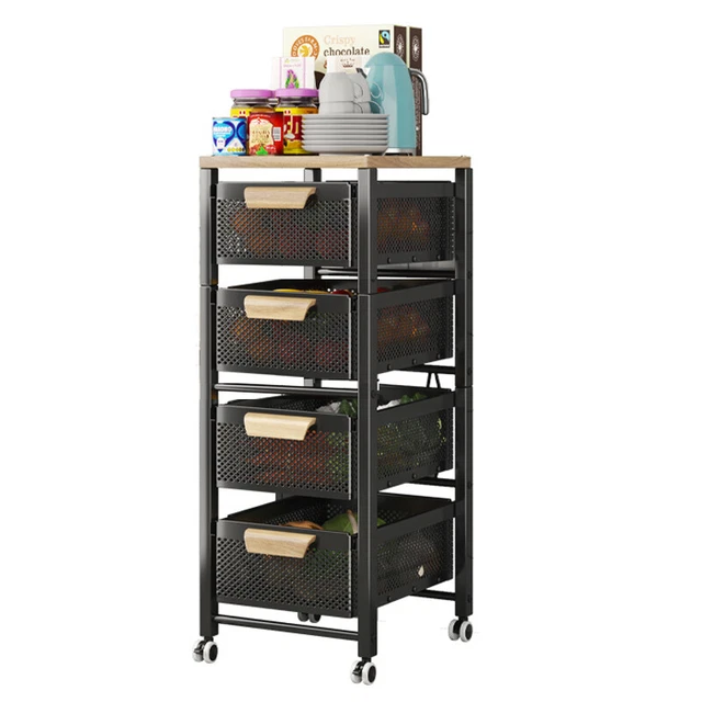 5 Tier Rolling Cart with Drawers Pull-Out Design Corner Storage Shelf Organizer