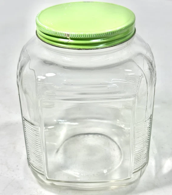 Vintage Anchor Hocking Hoosier Cabinet Glass Ribbed Half Gallon Canister Jar