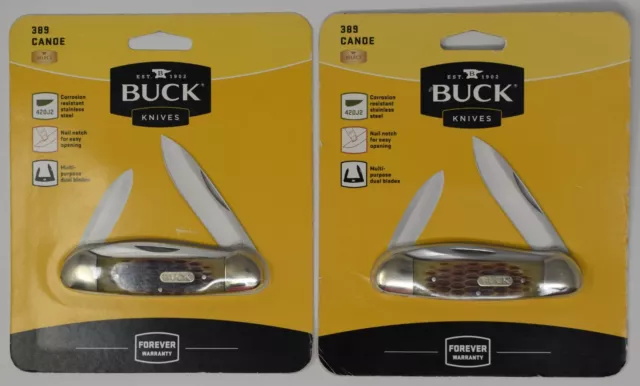 2- Buck Knives Canoe 389 Folding 2 Blade Pocket Knife 520J2