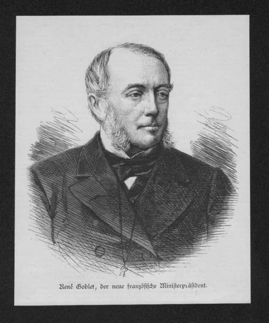 1887 Rene Goblet Ministerpräsident Frankreich Portrait Holzstich wood engraving