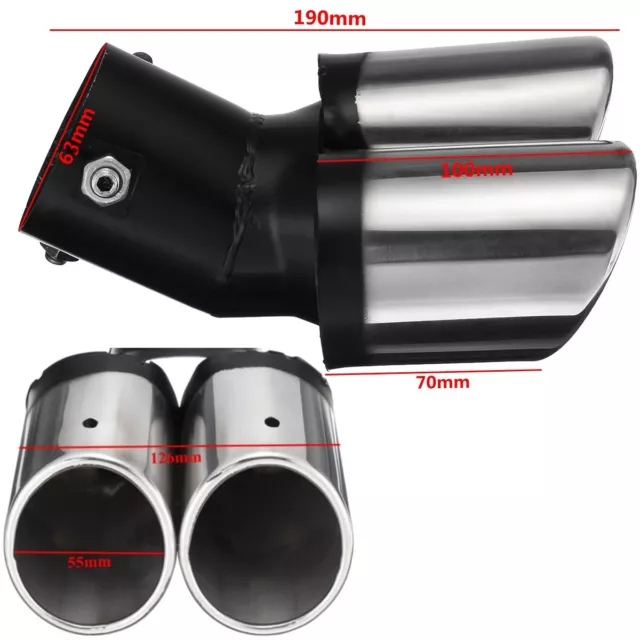 Car Tailpipe Twin Exhaust Tip End Chrome Trim Double Tail Pipe Rear Muffler 63mm