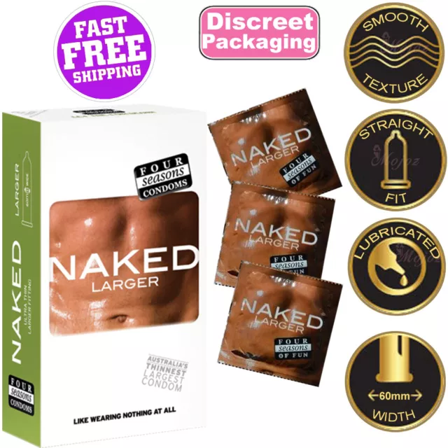FOUR SEASONS NAKED LARGER 12-300 CONDOMS LARGE THIN PLEASURE 60mm LUBRICATED NEW