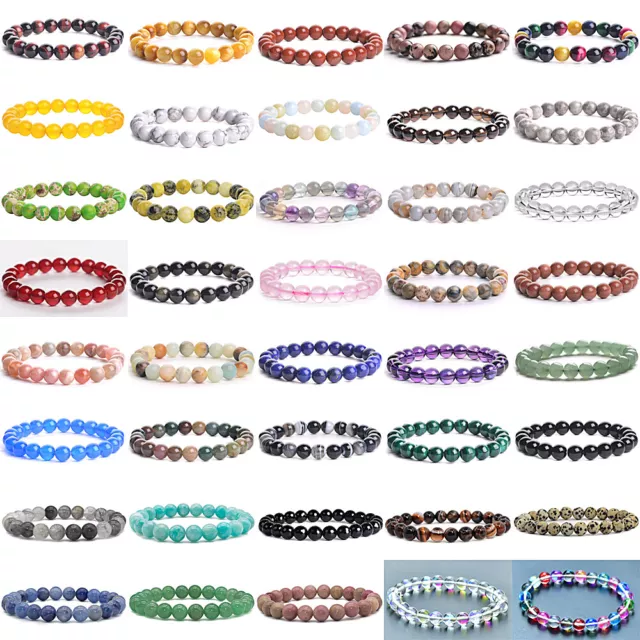 Natural Semi-Gemstone Healing Crystal Stone Bead Stretch Bracelet Jewelry Gift