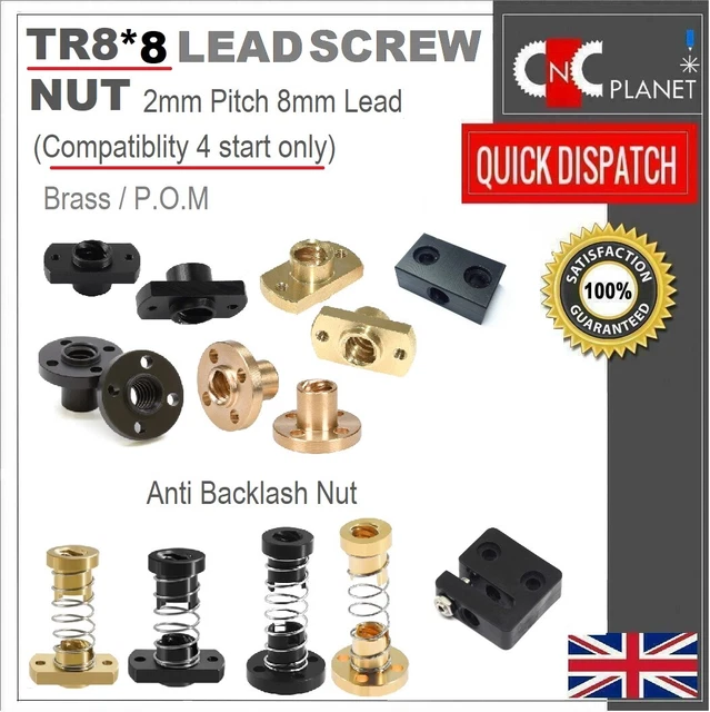 8mm Leadscrew TR8*8 brass nut POM Round Flat flange Nut 2mm pitch lead 8mm UK