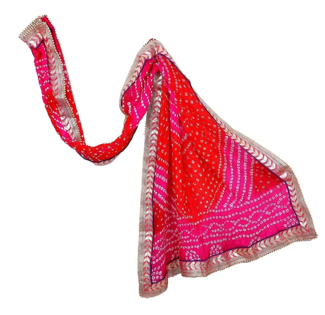 Women's Silk Jaipuri Rajasthani Bandhani Bandhej Heavy Dupatta with Gota Work