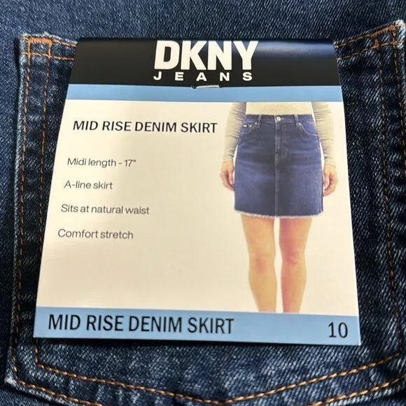 DKNY Women's 10 Mid Rise Denim Mini Skirt Blue Fringed  Stretch NWT 7324 3