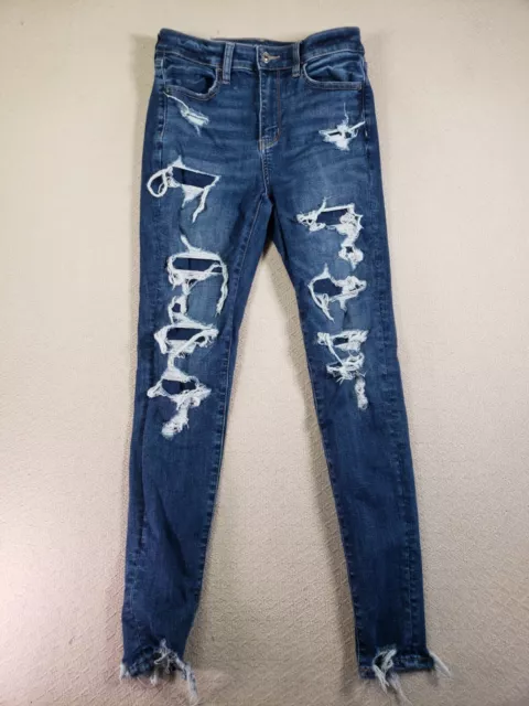 American Eagle Outfitters Jeans Womens 4 Blue Super Hi-Rise Distressed Jegging