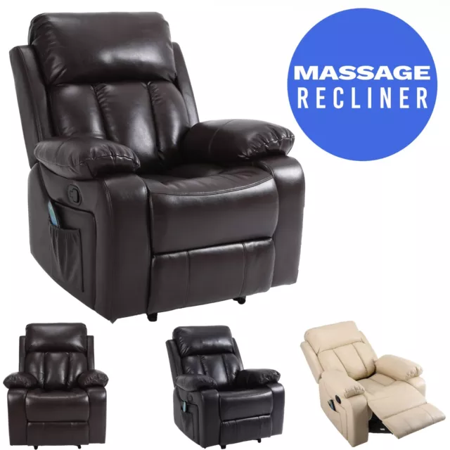 Seville Heated Leather Massage Recliner Chair Sofa Lounge Gaming Home Armchair