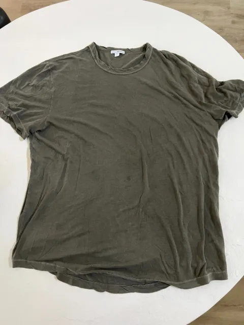 James Perse Standard size 4 ( Fits XL) T shirt long line hem Dark Green Grey