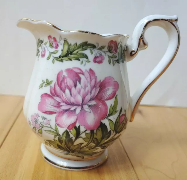 Vintage Royal Albert Creamer Cotswold Bone China England Pink Floral Gold Trim