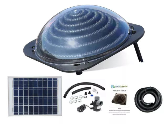 Lowenergie Solar Thermal Pool Heater Dome, Water Pump and Solar Panel Kit