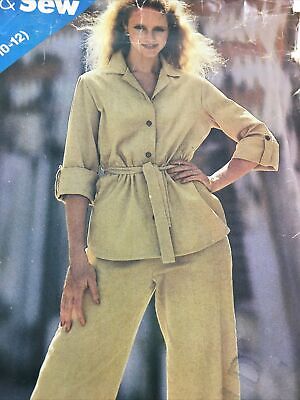 1980s Butterick See & Sew 3281 VTG UNCUT Sewing Pattern Top Pants Size 8 10 12