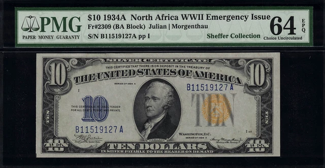 1934A $10 North Africa WWII Emergency Issue FR-2309 - PMG 64 EPQ - Uncirculated