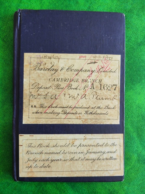 Barclays Bank 1913 Cambridge Branch Deposit Book. Interesting item