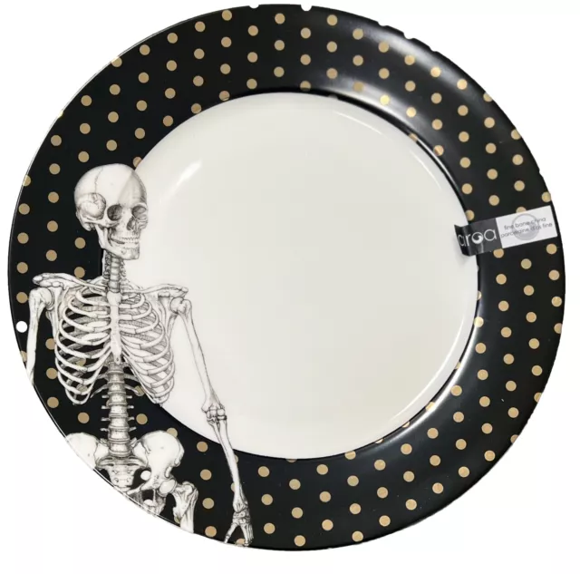 Ciroa Wicked Skeleton Metallic Gold Polka Dots Dinner Plates Set Of 2 Halloween