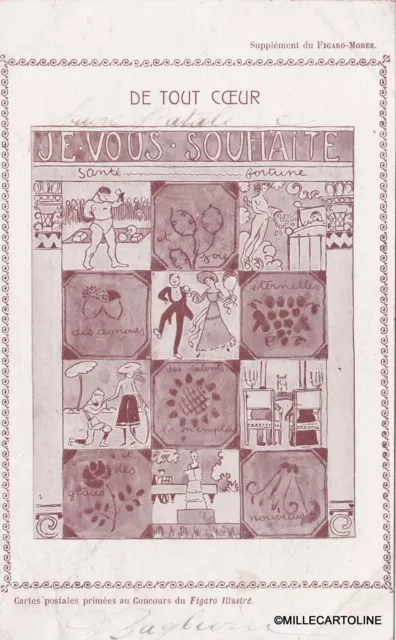 1906 concours du Figaro Illustré - carte postale souhait de Nouvelle Année -1