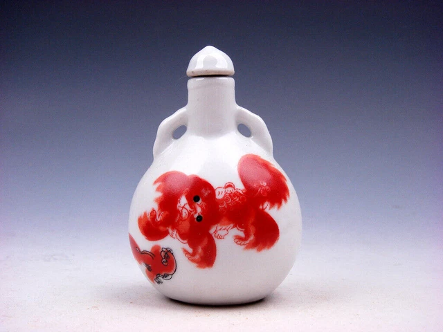 Famille-Rose Glazed Porcelain Snuff Bottle Foo Dog Lion & Fireball #05242307
