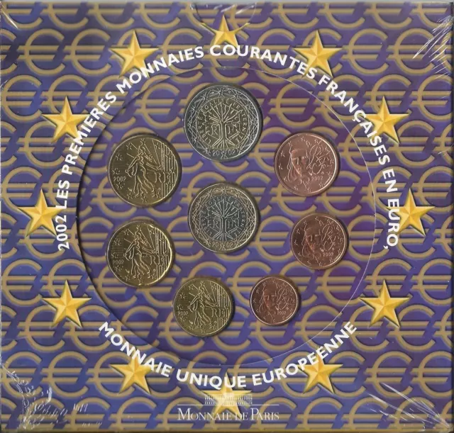 Frankreich Offizieller Euro KMS 2002 UNC France Les Premieres Monnaies Courantes