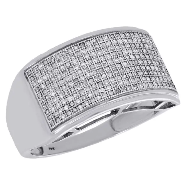 10K White Gold Mens Ladies 12.50mm Wide Round Diamond Wedding Band Ring 0.50 ct.