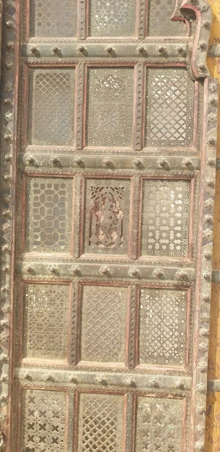 Antique Temple Door Wooden Brass Jali Handmade Indian Vintage Collection / Decor 7