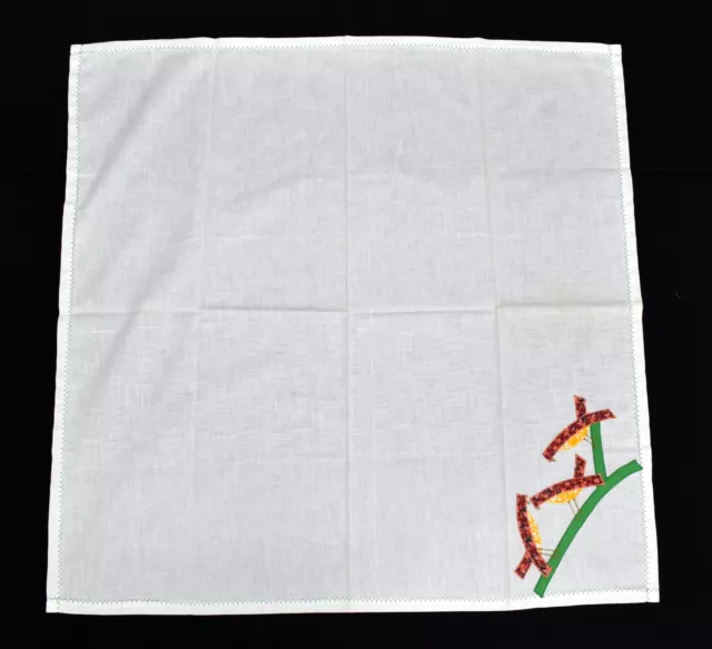 Vintage Bird Multicolor Appliques with Embroidery 32" Square Cotton Tablecloth