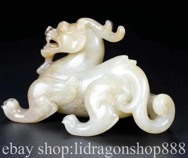 4.2" Chinese Natural Hetian Nephrite Jade Carving Auspicious Beast Statue