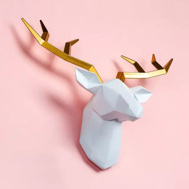 3D Deer Head Wall Decor Wall Sculpture Resin Statue Figurines for Gallery Decors