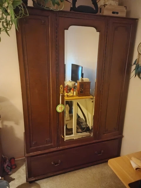Wooden Wardrobe With Bottom Drawer And Mirror