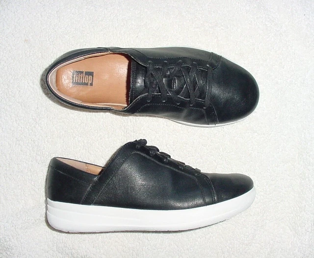 Womens Fitflop F Sporty Ii Black Leather White Sneakers Shoes 7 M