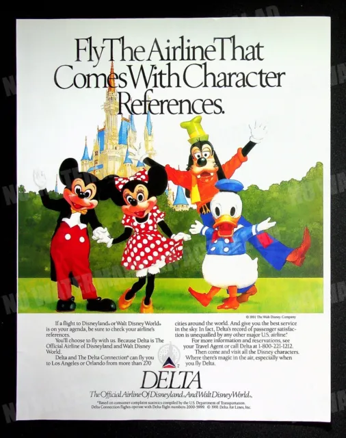 Delta Airlines Walt Disney World 1991 Trade Print Magazine Ad Poster ADVERT